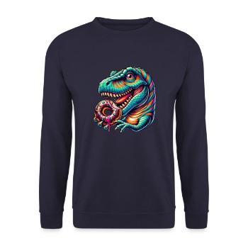 Süßer Dino T-Rex Donut Regenbogen Süßigkeit bunt - Unisex Pullover - Navy - Vorne - Alina (178cm) & Michal (187cm)