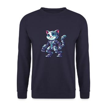 Katze Kater Roboter Maschine Sci-Fi Cyborg - Unisex Pullover - Navy - Vorne - Alina (178cm) & Michal (187cm)