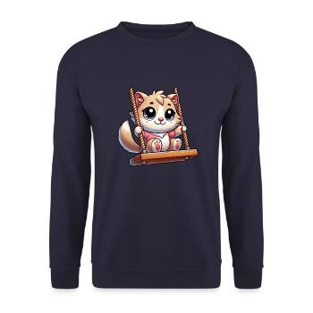 chat mignon bercement dessin animé aire de jeux amusant - Sweat-shirt Unisexe - marine - Devant - Alina (178cm) & Michal (187cm)