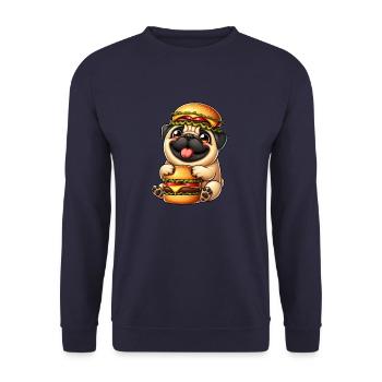 Whimsical Pug with Hat Cheeseburger Fast Food - Unisex Sweatshirt - navy - Front - Alina (178cm) & Michal (187cm)