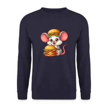 Lustige Maus Ratte Cheeseburger Comic Fast Food - Unisex Pullover - Navy - Vorne - Alina (178cm) & Michal (187cm)
