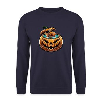 Halloween Fisch Goldfisch Süßwasserfisch Aquarium - Unisex Pullover - Navy - Vorne - Alina (178cm) & Michal (187cm)