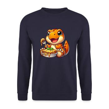 Dino Dinosaur T-Rex Lasagna Italian Food - Unisex Sweatshirt - navy - Front - Alina (178cm) & Michal (187cm)