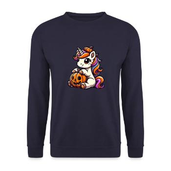 Cute Unicorn Halloween Pumpkin Cartoon - Unisex Sweatshirt - navy - Front - Alina (178cm) & Michal (187cm)