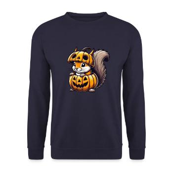 Cute Halloween Squirrel Pumpkin Cartoon - Unisex Sweatshirt - navy - Front - Alina (178cm) & Michal (187cm)