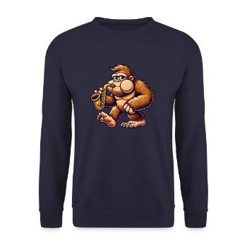 Bigfoot Saxophone Jazz Cartoon Thick Cheeks - Unisex Sweatshirt - navy - Front - Alina (178cm) & Michal (187cm)