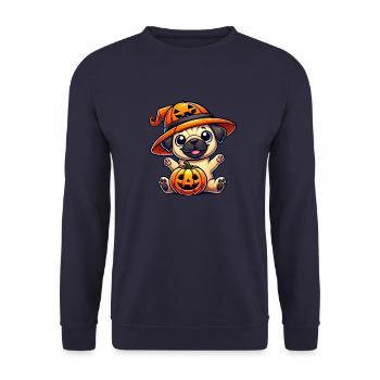 Halloween Dog Pug Pumpkin Hat Whimsical - Unisex Sweatshirt - navy - Front - Alina (178cm) & Michal (187cm)