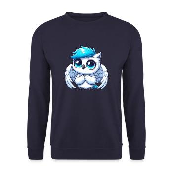 Cute snowy owl with blue eyes and wings - Unisex Sweatshirt - navy - Front - Alina (178cm) & Michal (187cm)