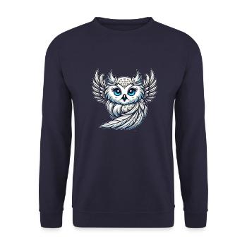 Cute Snowy Owl with Blue Eyes Angel Wings - Unisex Sweatshirt - navy - Front - Alina (178cm) & Michal (187cm)