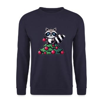 Skurriler lustiger Waschbär Weihnachtsbaum - Unisex Pullover - Navy - Vorne - Alina (178cm) & Michal (187cm)