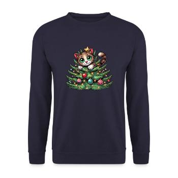 Weihnachtsbaum Katze Weihnachtsmann Comic - Unisex Pullover - Navy - Vorne - Alina (178cm) & Michal (187cm)