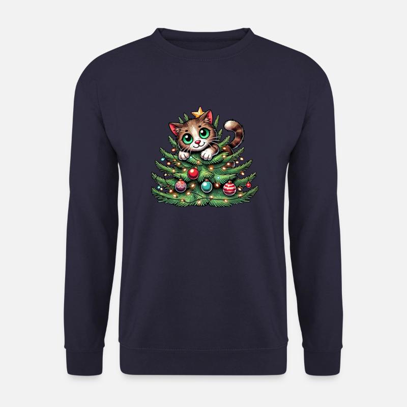 Weihnachtsbaum Katze Weihnachtsmann Comic - Unisex Pullover - Navy