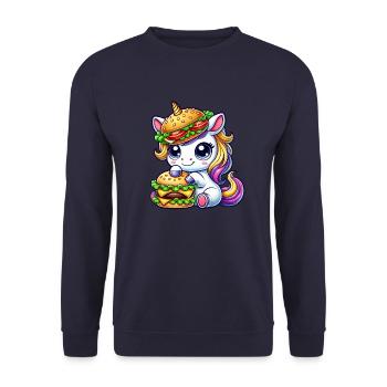 Mignon licorne hamburger cheeseburger dessin animé Skurr - Sweat-shirt Unisexe - marine - Devant - Alina (178cm) & Michal (187cm)