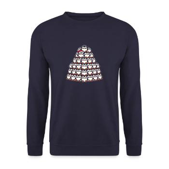 Pinguin Weihnachten Weihnachtsbaum Tannenbaum - Unisex Pullover - Navy - Vorne - Alina (178cm) & Michal (187cm)