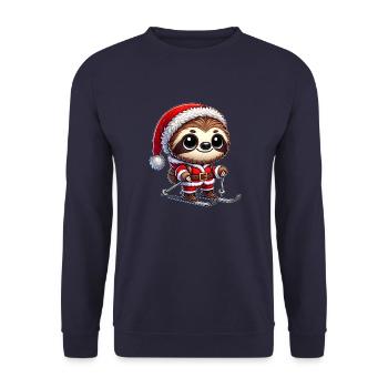Weihnachtsfaultier Ski Wintersport Spaß - Unisex Pullover - Navy - Vorne - Alina (178cm) & Michal (187cm)