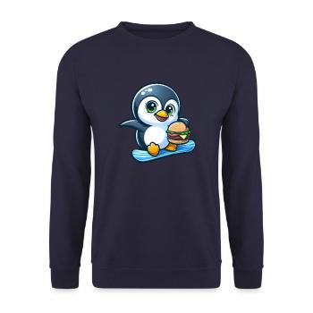 Cool pingouin snowboarder avec burger - Sweat-shirt Unisexe - marine - Devant - Alina (178cm) & Michal (187cm)