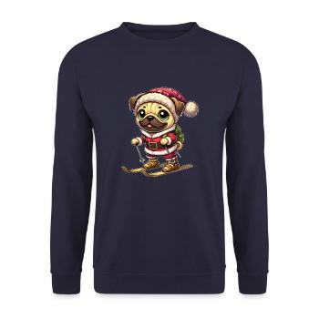 Pug on skis winter fun Christmas - Unisex Sweatshirt - navy - Front - Alina (178cm) & Michal (187cm)