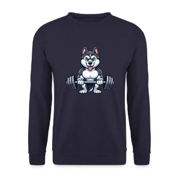Husky Fitness Workout Bodybuilder Cartoon Gym - Unisex Pullover - Navy - Vorne - Alina (178cm) & Michal (187cm)