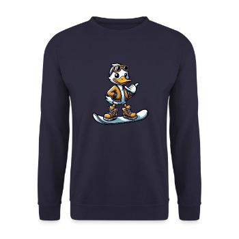 Comic Ente Snowboarden Winter Wintersport - Unisex Pullover - Navy - Vorne - Alina (178cm) & Michal (187cm)