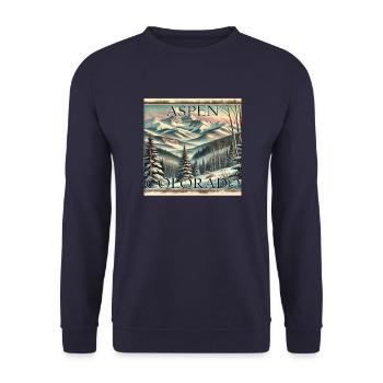Aspen Skigebiet Ski Snowboard Winter Vintage - Unisex Pullover - Navy - Vorne - Alina (178cm) & Michal (187cm)