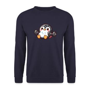 Mignon pingouin dessin animé poids haltérophilie fitness - Sweat-shirt Unisexe - marine - Devant - Alina (178cm) & Michal (187cm)