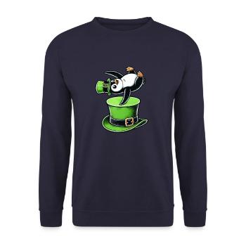 St. Patrick's Day Pinguin Tanz Kleeblatt Spaß - Unisex Pullover - Navy - Vorne - Alina (178cm) & Michal (187cm)