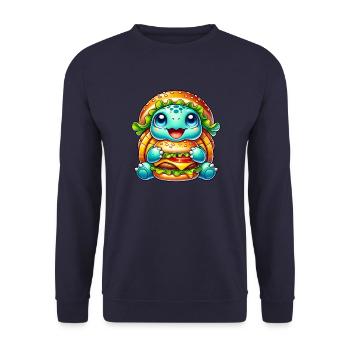 Cute Turtle Hamburger Whimsical Hat - Unisex Sweatshirt - navy - Front - Alina (178cm) & Michal (187cm)