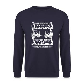 Staplerfahrer – Du kannst mich von der Baustelle - Unisex Pullover - Navy - Vorne - Alina (178cm) & Michal (187cm)