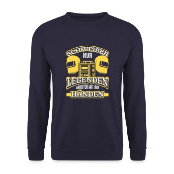 Schweißer Legenden arbeiten mit Händen - Unisex Pullover - Navy - Vorne - Alina (178cm) & Michal (187cm)