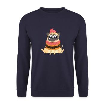 Chien carlin mignon avec des bonbons beignets - Sweat-shirt Unisexe - marine - Devant - Alina (178cm) & Michal (187cm)
