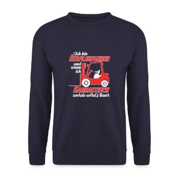 Sarkastische Sprüche für Staplerfahrer - Unisex Pullover - Navy - Vorne - Alina (178cm) & Michal (187cm)