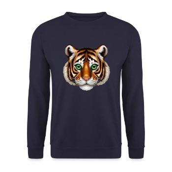 Tiger Portrait with Green Eyes - Wildcat Head I - Unisex Sweatshirt - navy - Front - Alina (178cm) & Michal (187cm)