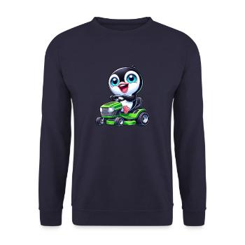 Pingouin sur tracteur tondeuse à gazon horticulture - Sweat-shirt Unisexe - marine - Devant - Alina (178cm) & Michal (187cm)