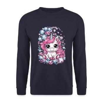 Süßes Kawaii Einhorn mit brillianten Farben - Unisex Pullover - Navy - Vorne - Alina (178cm) & Michal (187cm)