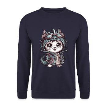 Chat kawaii avec tenue de dragon - Sweat-shirt Unisexe - marine - Devant - Alina (178cm) & Michal (187cm)