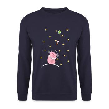 Schwein im Weltall - Unisex Pullover - Navy - Vorne - Alina (178cm) & Michal (187cm)