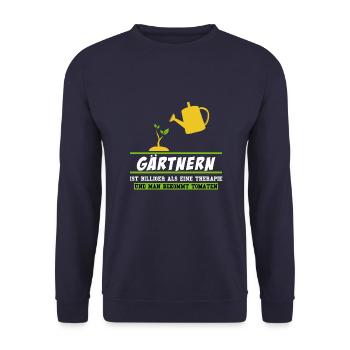 GÄRTNERN IST BILLIGER ALS EINE THERAPIE... - Unisex Pullover - Navy - Vorne - Alina (178cm) & Michal (187cm)