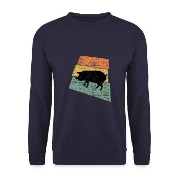 GLÜCKSSCHWEIN - Unisex Pullover - Navy - Vorne - Alina (178cm) & Michal (187cm)