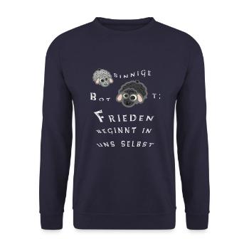 Frieden beginnt in uns selbst - Unisex Pullover - Navy - Vorne - Alina (178cm) & Michal (187cm)