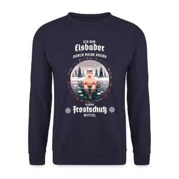 Der Eisbader – Kältetherapie bei Eisbad im Winter - Unisex Pullover - Navy - Vorne - Alina (178cm) & Michal (187cm)