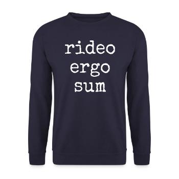 rideo ergo sum - ich lache also bin ich - Spruch - Unisex Pullover - Navy - Vorne - Alina (178cm) & Michal (187cm)