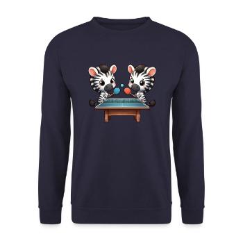 Lustiges Zebra Tischtennis Tischtennisspieler - Unisex Pullover - Navy - Vorne - Alina (178cm) & Michal (187cm)