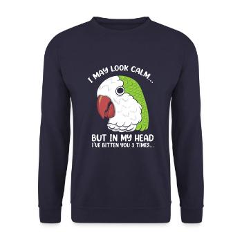 Je peux avoir l’air calme Drôle de perroquet disant quaker - Sweat-shirt Unisexe - marine - Devant - Alina (178cm) & Michal (187cm)