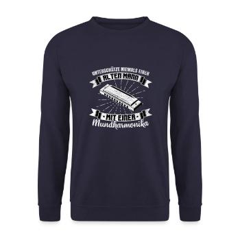 Mundharmonika Spieler Straßenmusiker Mundharmonika - Unisex Pullover - Navy - Vorne - Alina (178cm) & Michal (187cm)