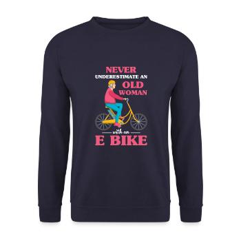 Elektrofahrrad Akku Batterie Fahrrad E-Bike - Unisex Pullover - Navy - Vorne - Alina (178cm) & Michal (187cm)
