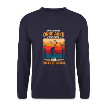 Elektrofahrrad Akku Batterie Fahrrad E-Bike - Unisex Pullover - Navy - Vorne - Alina (178cm) & Michal (187cm)