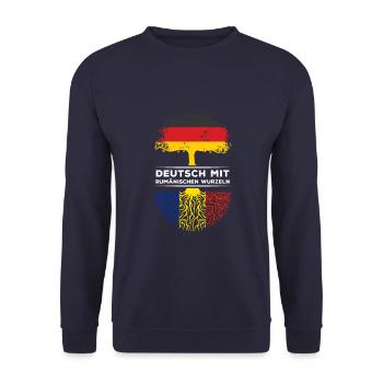 Deutsch mit Rumänischen Wurzeln Abstammung - Unisex Pullover - Navy - Vorne - Alina (178cm) & Michal (187cm)