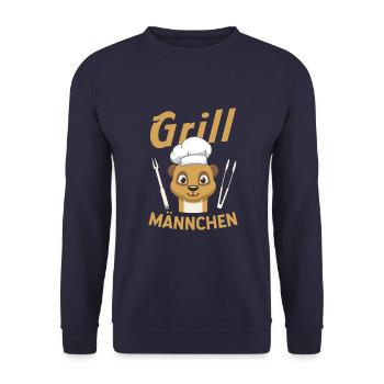 Grill Männchen Erdmännchen Griller Motiv - Unisex Pullover - Navy - Vorne - Alina (178cm) & Michal (187cm)