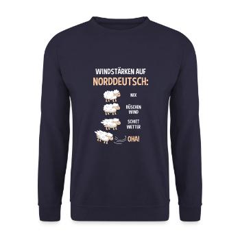 Landwirt Bauer Comic Cartoon Schafwolle Schaf - Unisex Pullover - Navy - Vorne - Alina (178cm) & Michal (187cm)