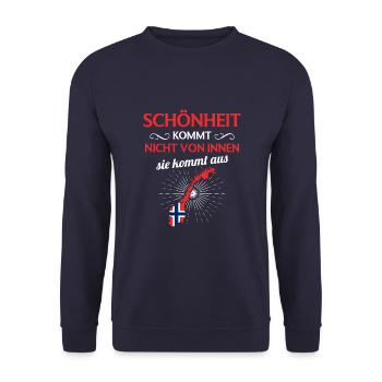 Nationalität Sportmannschaft Fan Norwegen - Unisex Pullover - Navy - Vorne - Alina (178cm) & Michal (187cm)